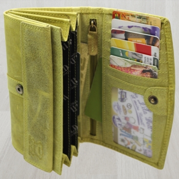 flevado Wasserbüffel Damen Geldbörse Brieftasche RFID Schutz Doppelnaht Hellgrün